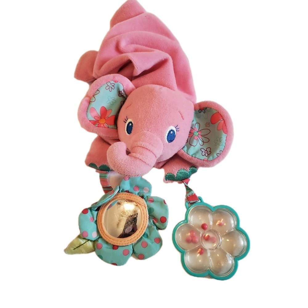 Bright Starts Pink Elephant Crib Rattle Plush Toy Infant Lovey Comfort Soother